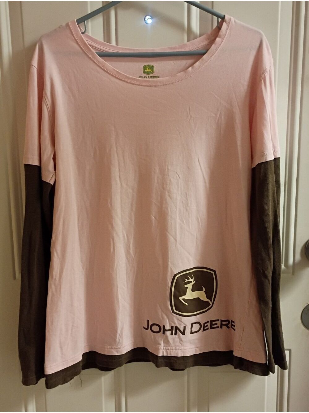 John Deere Pink & Brown Logo Layered-Look Long Sleeve Tee